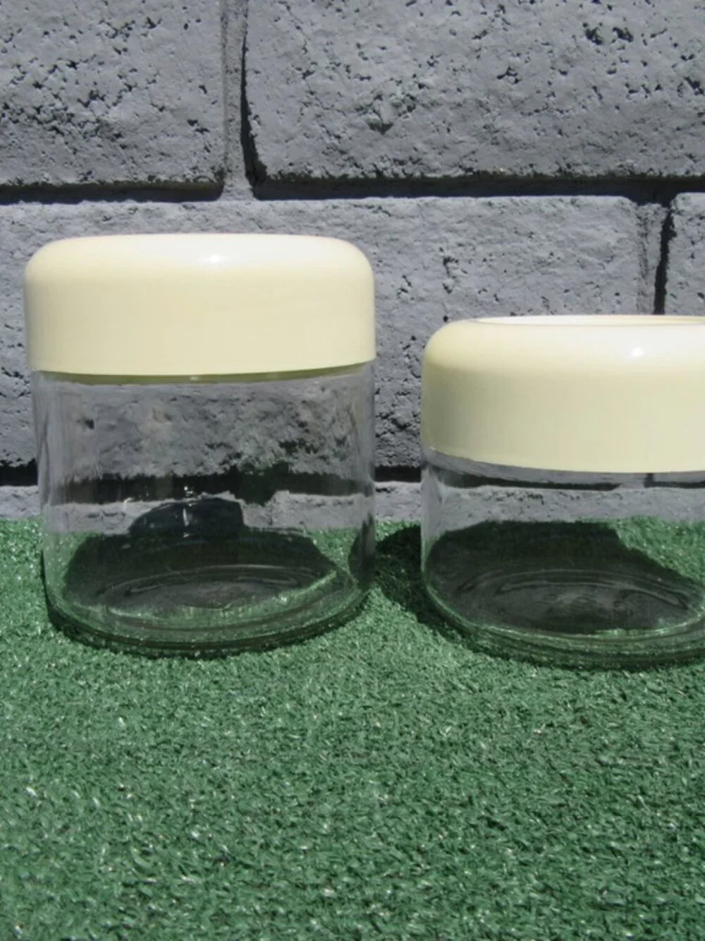 2 Vintage Heller Designs Massimo Vignelli Glass Kitchen Canister White Lid Set